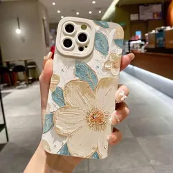 Oil Painting Flower Phone Case For iPhone 16 pro 15 14 Pro Max 14 13 12 11 XS XR 2020 16E Shockproof Matte Soft Silicone Cover