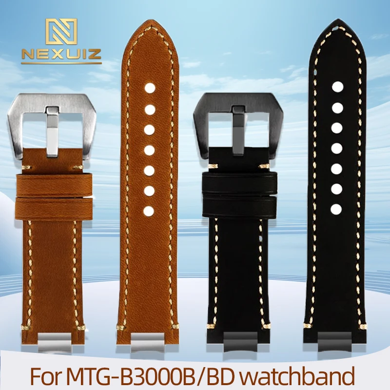 26-12MM Convex joint Cowhide Watch Strap For Casio MTG-B3000B/BD Leather  Watch Strap Black Blue Brown Grey Men's Accessory