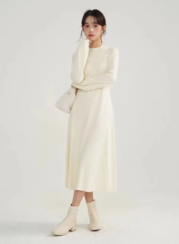 

Вязаное платье без рукавов, мини, женское, зимнее, с крупной вязкой, с отложным воротником, полувысоким воротником, из шерсти и хлопка, теплый, с рукавами реглан, в стиле Highstreet