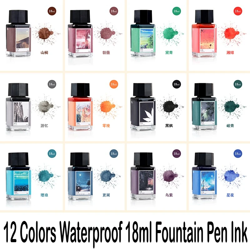 

JINCHEN 12-цветные чернила для перьевой ручки, водостойкие быстросохнущие пастельные чернила для ручки для каллиграфии, акварели, школьные принадлежности для рукоделия