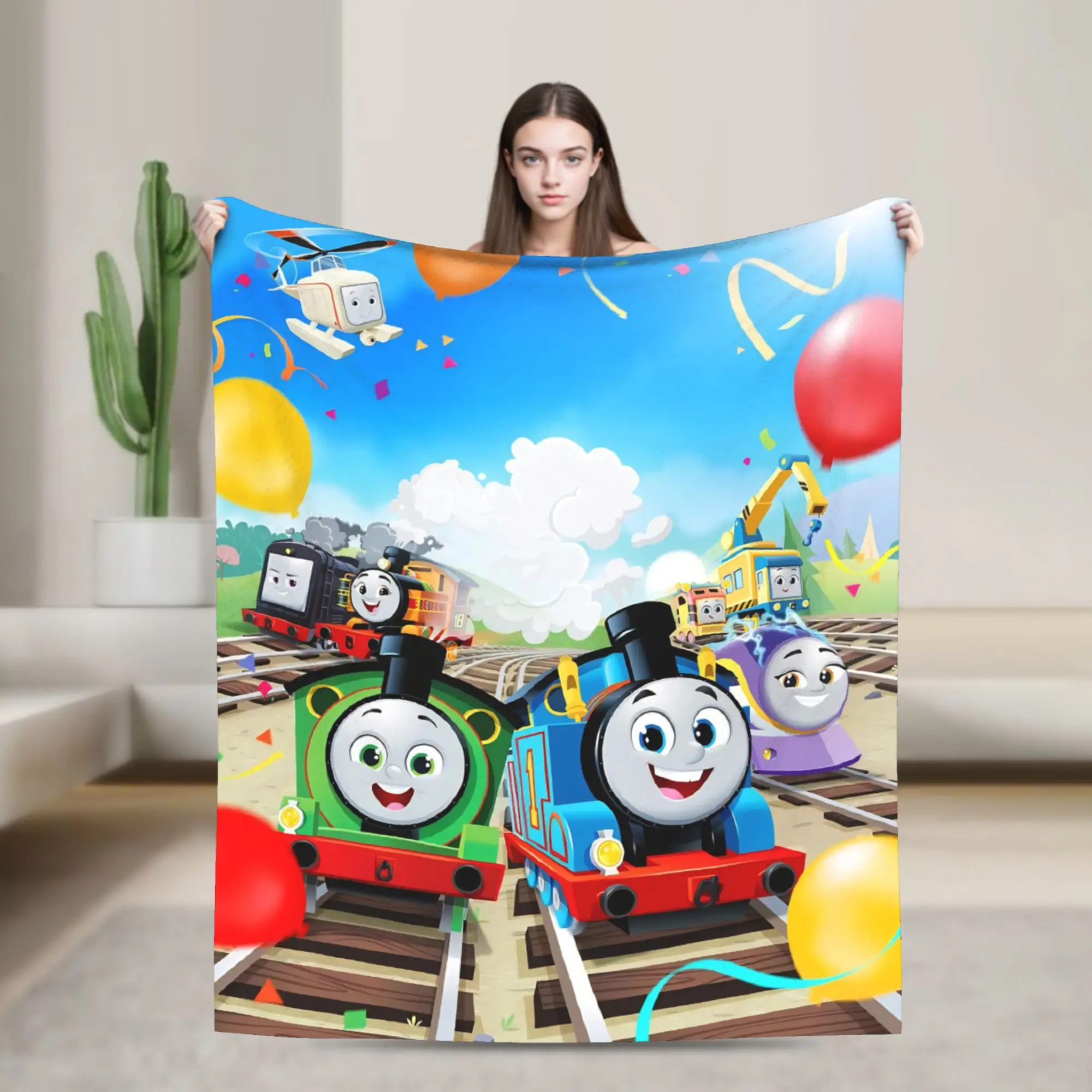 

T-thomas and Friends Blankets Flannel Cozy Ultra-Soft Throw Blanket for Bedroom Plush Thin Quilt