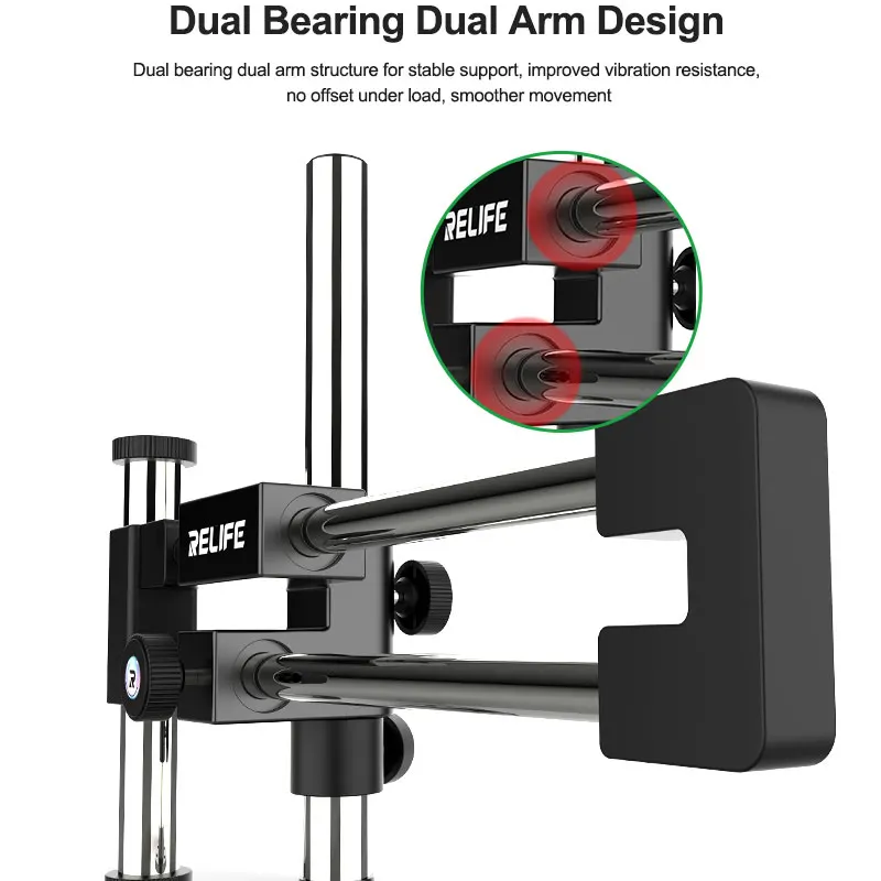 RELIFE MS2 Pro Double Bearing Double Bar Microscope Stand Free Adjustment for Repairing Microscope Support Rotation Stand Tools - Image 3