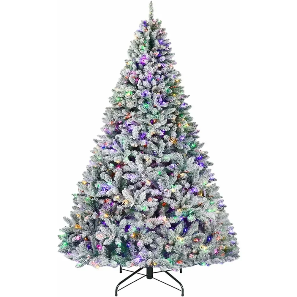 6.5 ft Christmas Tree with 250 Color-Changing LED Lights, Snow Flocked Artificial Christmas Tree with Pine Cones and Berries