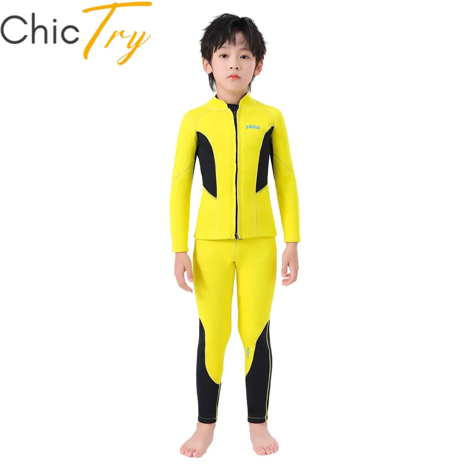

2Pcs Boys Swim Sets 2.5mm Neoprene Thermal Swimsuit Long Sleeves Swim Tops and Pants Rash Guard Wet Suit for Surfing Diving