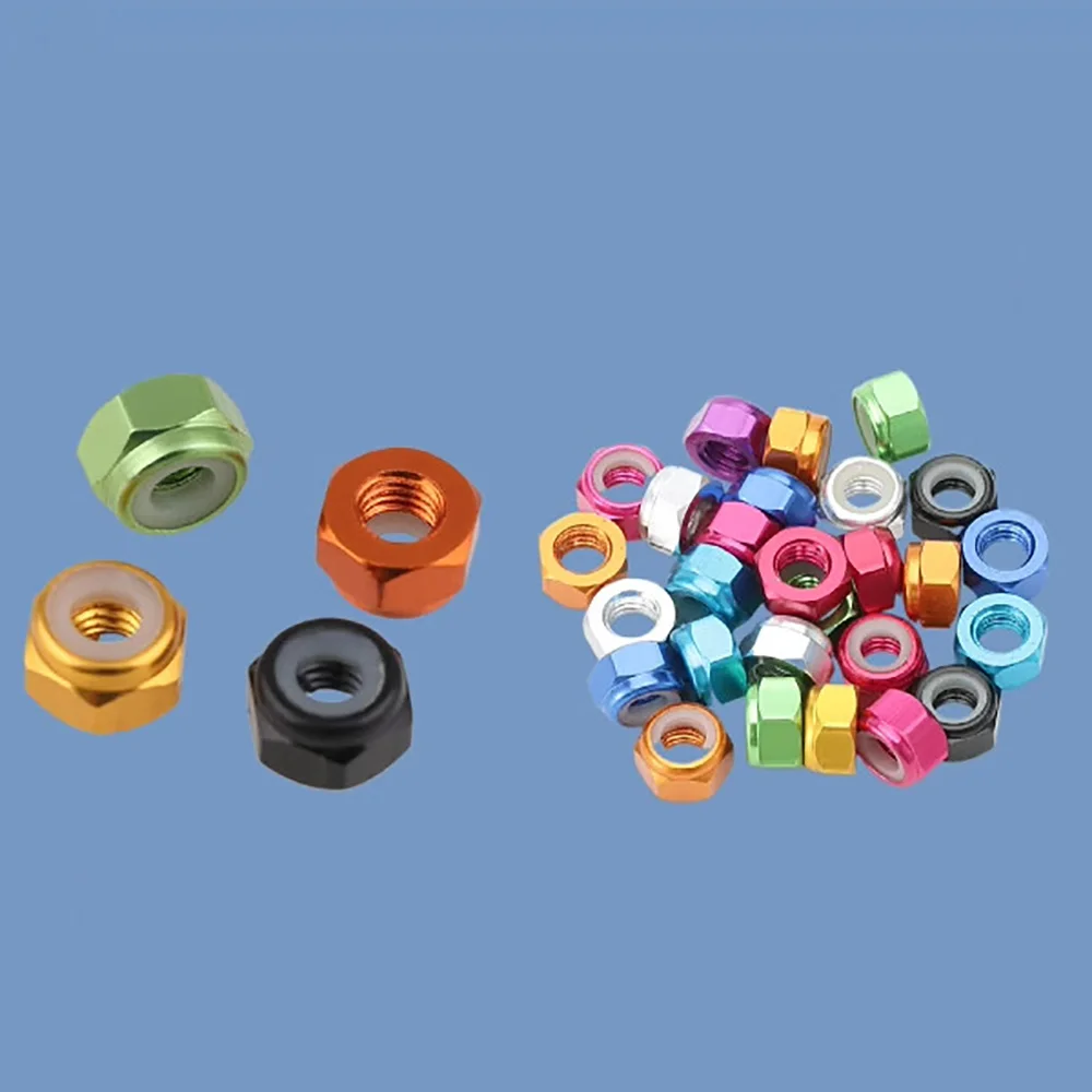 

10/50/100Pcs M2 M2.5 M3 M4 M5 M6 M8 Colorful Aluminum Alloy Hex Nylon Insert Lock Nut Self-locking Anti-loose Fastener Screw Nut