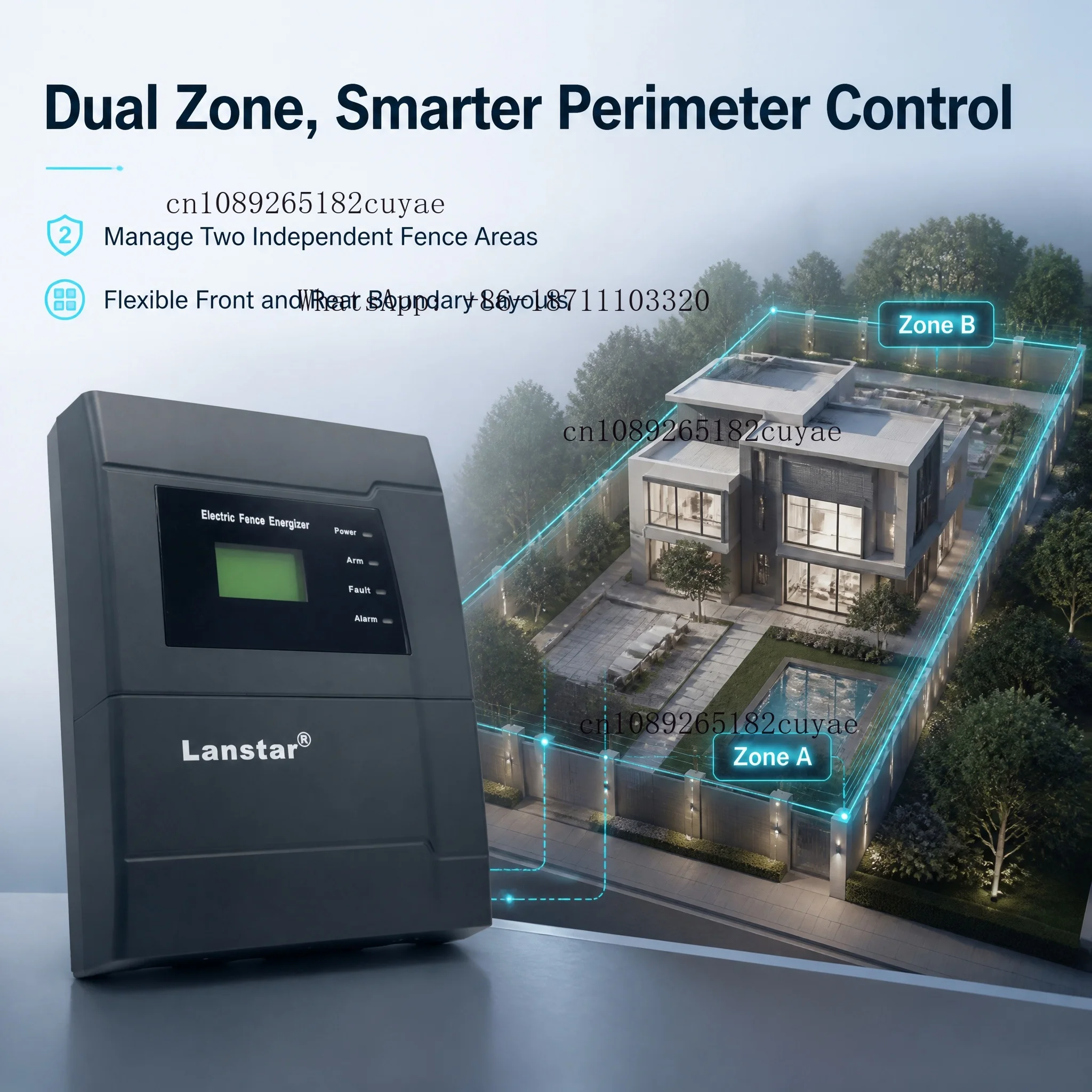 Lanstar Dual Zone Keyboard Control TCP/IP WiFi Water Resistant Economic Type Alarm Perimeter Residential Electric Fence