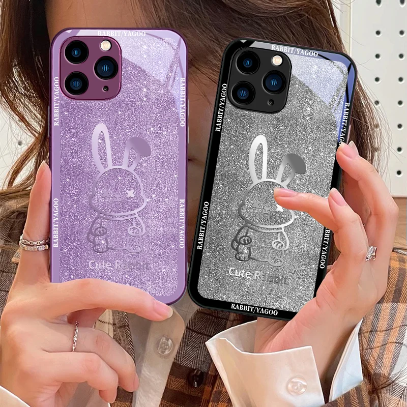 

Starry Sky Rabbit Rose Purple For IPhone 16 Pro Max 15 Pro 14 13 12 Mini 11 XS Max XR 7 8 Plu SE 2022 Tempered Glass Phone Case