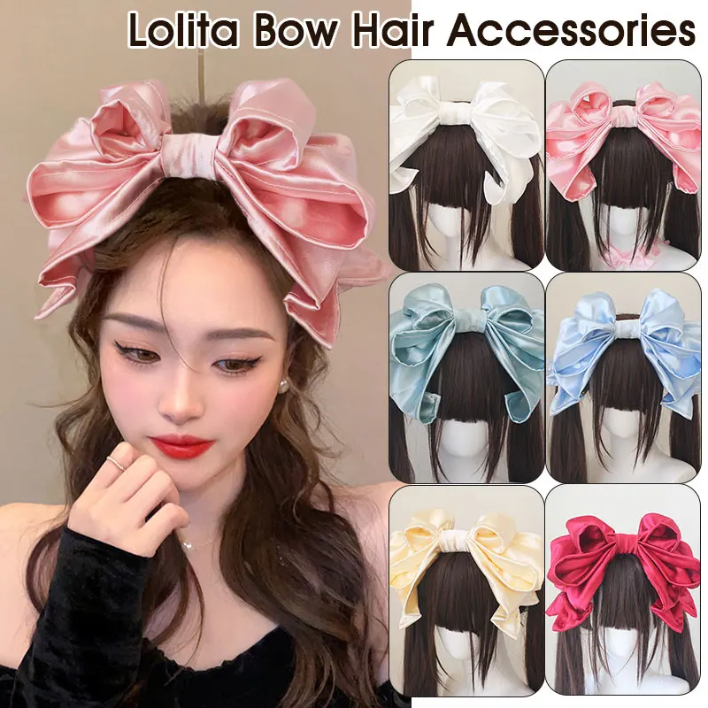여자 귀여운 헤어웨어 오버사이즈 리본 헤어밴드 수제 JK KC 벨벳 새틴 리본 헤어밴드 로리타 헤어 액세서리