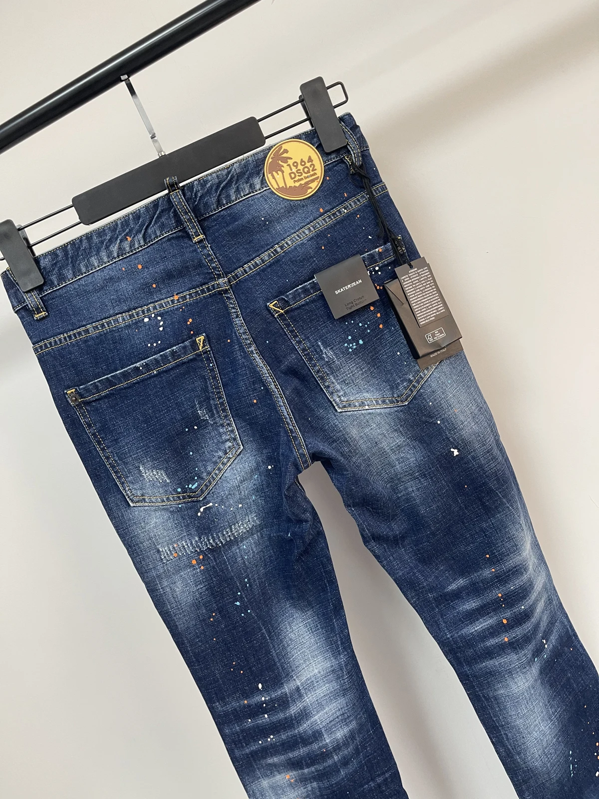 Lente en zomer 2024 nieuwe D2 jeans trendy heren gewassen gescheurde patch slim-fit all-match trendy merk kleine voeten blauw