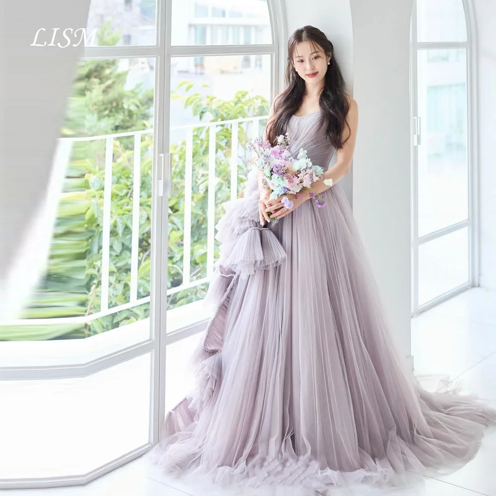 LISM Purple Sweetheart A-Line Korea Evening Dresses Customized Silk Tulle Prom Dresses Photo Shoot 저녁 드레스 Corsets Back