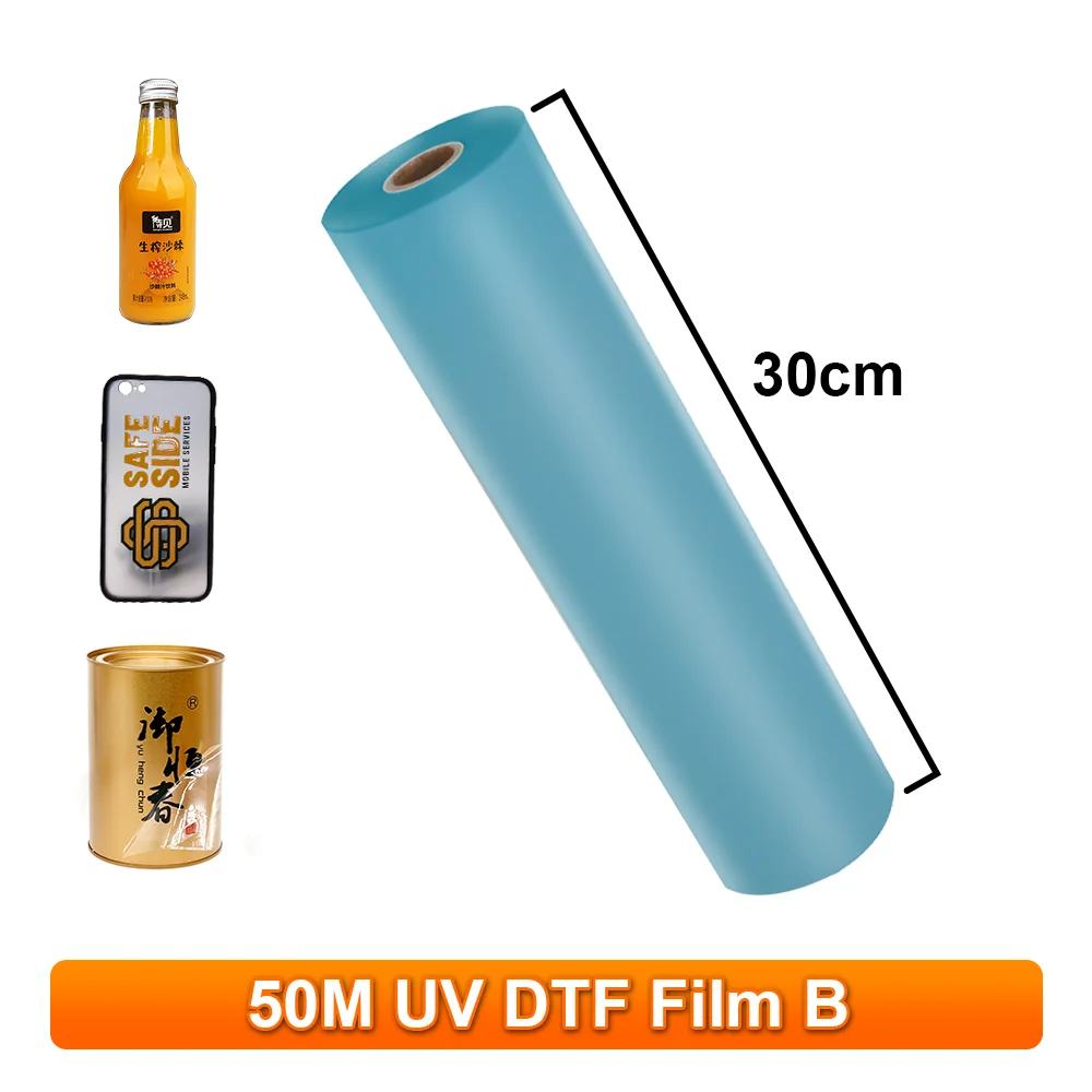 UV DTF Film B UV DTF Film Roll 30CM*50M UV DTF Stickers UV Flatbed Printer UV Transfer Stickers Print for Glass Metal Wood PVC