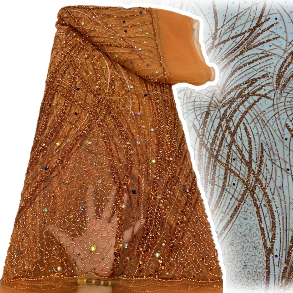 

5 ярдов французского кружева с бисером и пайетками, высококачественное нигерийское вышитое тюлевое кружево для шитья вечерних платьев, 2026, 2185