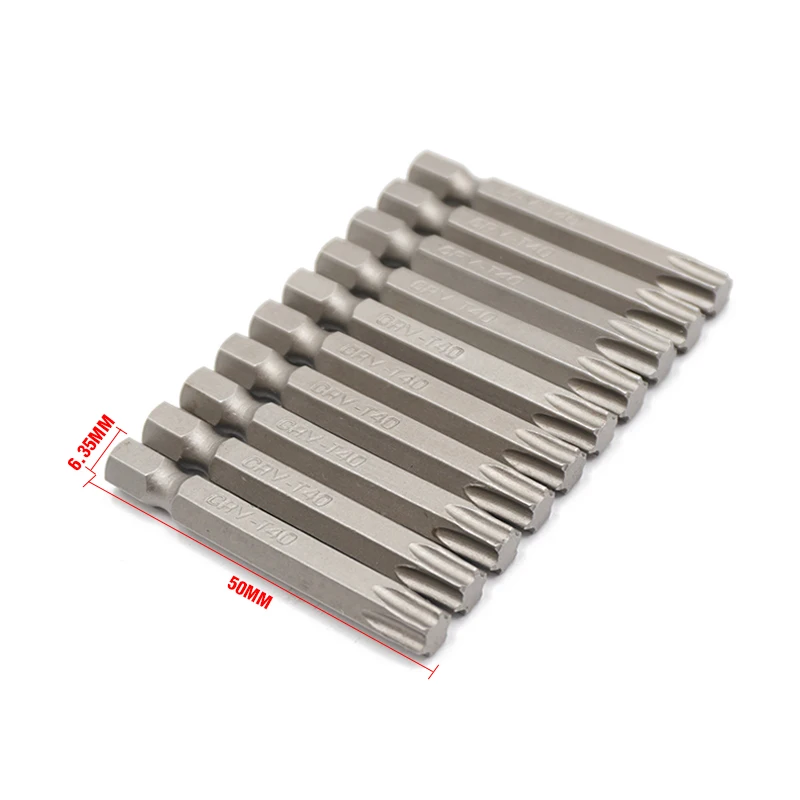 10Pcs 1/4" 50mm Torx T40 Screwdriver Bit Set Tools Repair Screwdrivers Kit Hex Shank Drill Bit For Power Household Hand Tools