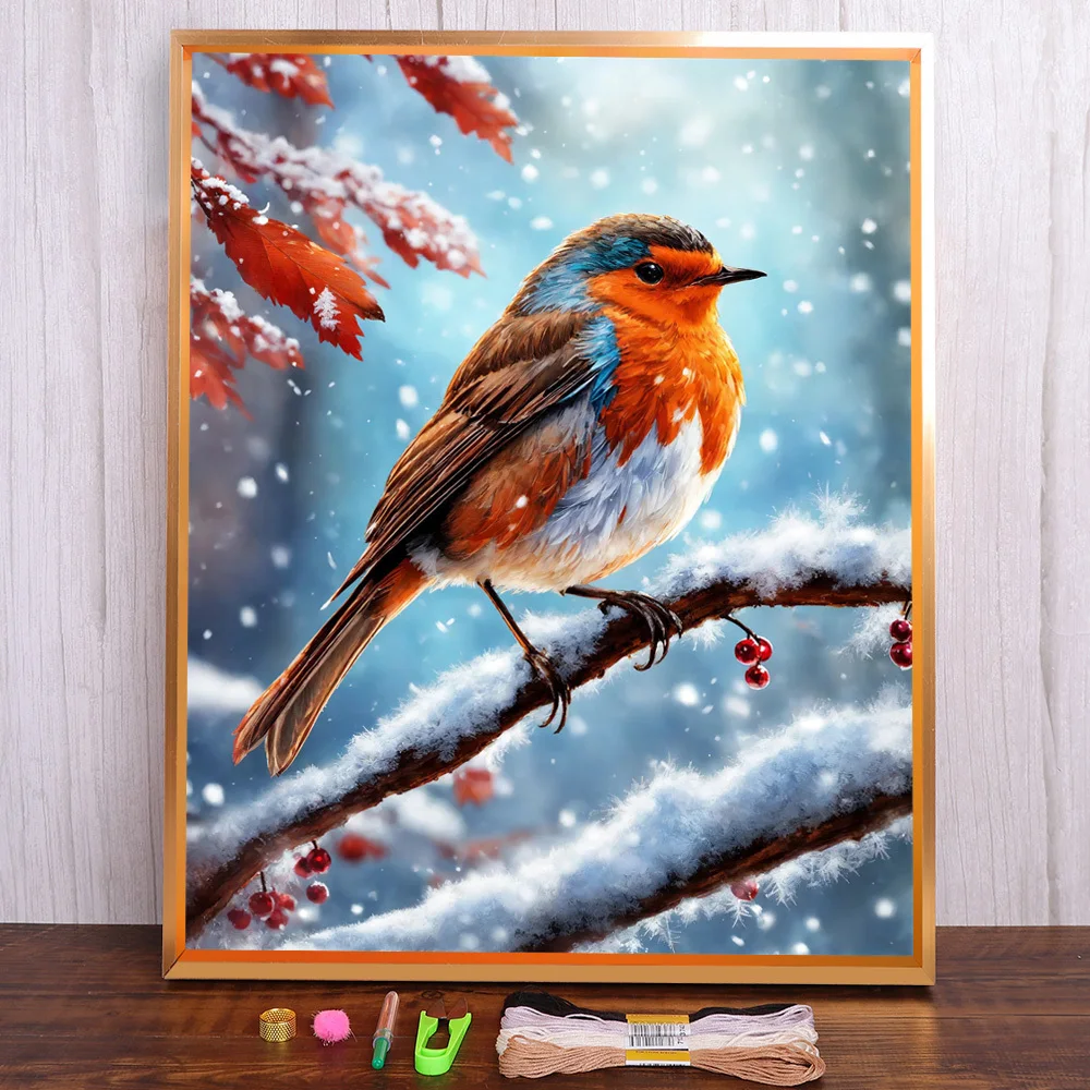 Robin Bird Printed Canvas 11CT Cross-Stitch DIY Embroidery Patterns Handmade Painting Knitting Hobby Counted Design Room Decor