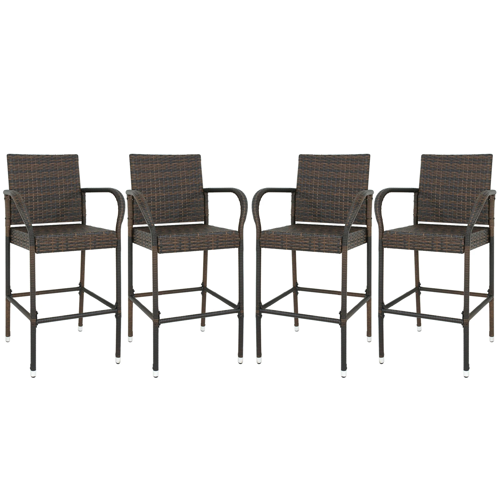 

Набор из 4 улучшенных плетеных барных стульев для сада, ротанговые стулья с подлокотниками, коричневые