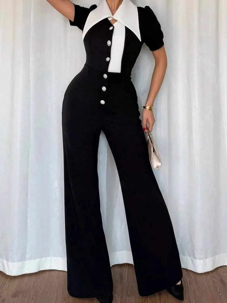 

Casual Commute Fitn Jumpsuit Women's Svel Splice High Waist Polyester Fiber Suitable for All Seasons