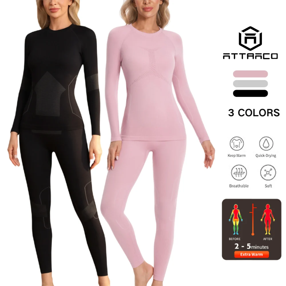 

Attraco Women Thermal Underwear Set Quick Dry Moisture-wicking Seamless High Elastic Sports Baselayer Long Johns For Winter
