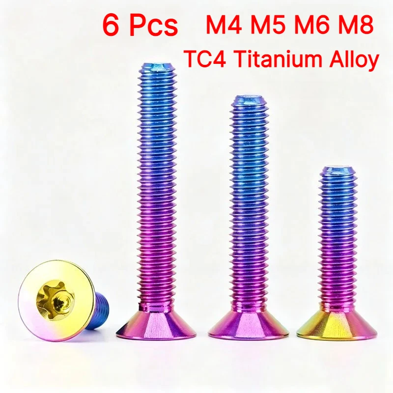 6pcs M4 M5 M6 M8 TC4 Titanium Alloy Countersunk Internal Plum Blossom Screw Flat Head Motorcycle Modification Bolt