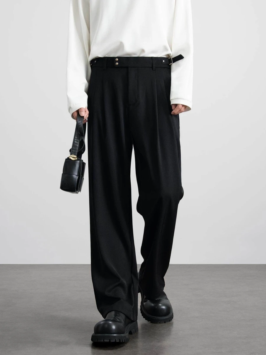 

Spring Autumn Straight Leg Suit Pants Drapey Loose Vintage Simple Cool Casual Cotton Blend Teen Boys Faion Trendy Trousers