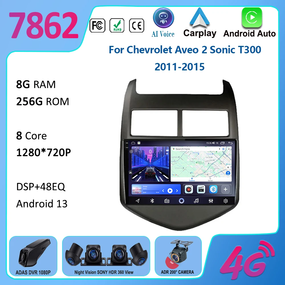 Android 13 For Chevrolet Aveo 2 Sonic T300 2011-2015 Car Radio Multimedia Navigation GPS 2 din 2din Android13  Autoradio CarPlay