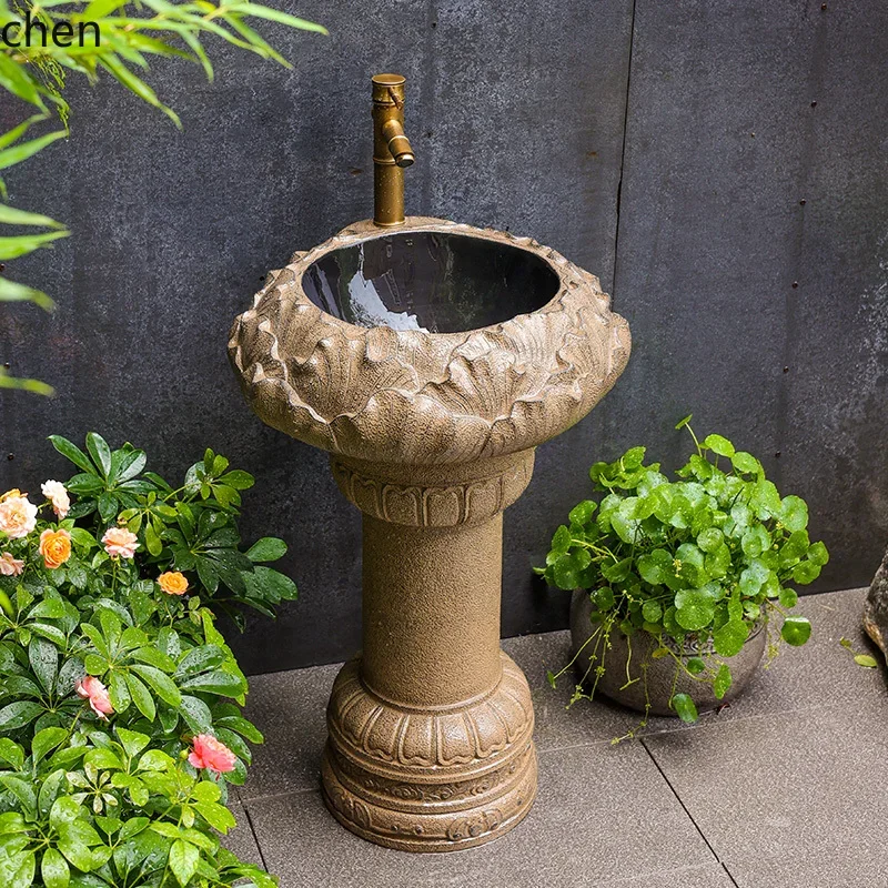 DSAoutdoor courtyard washbasin floor-to-ceiling outdoor balcony garden wash basin villa yard column wash basin