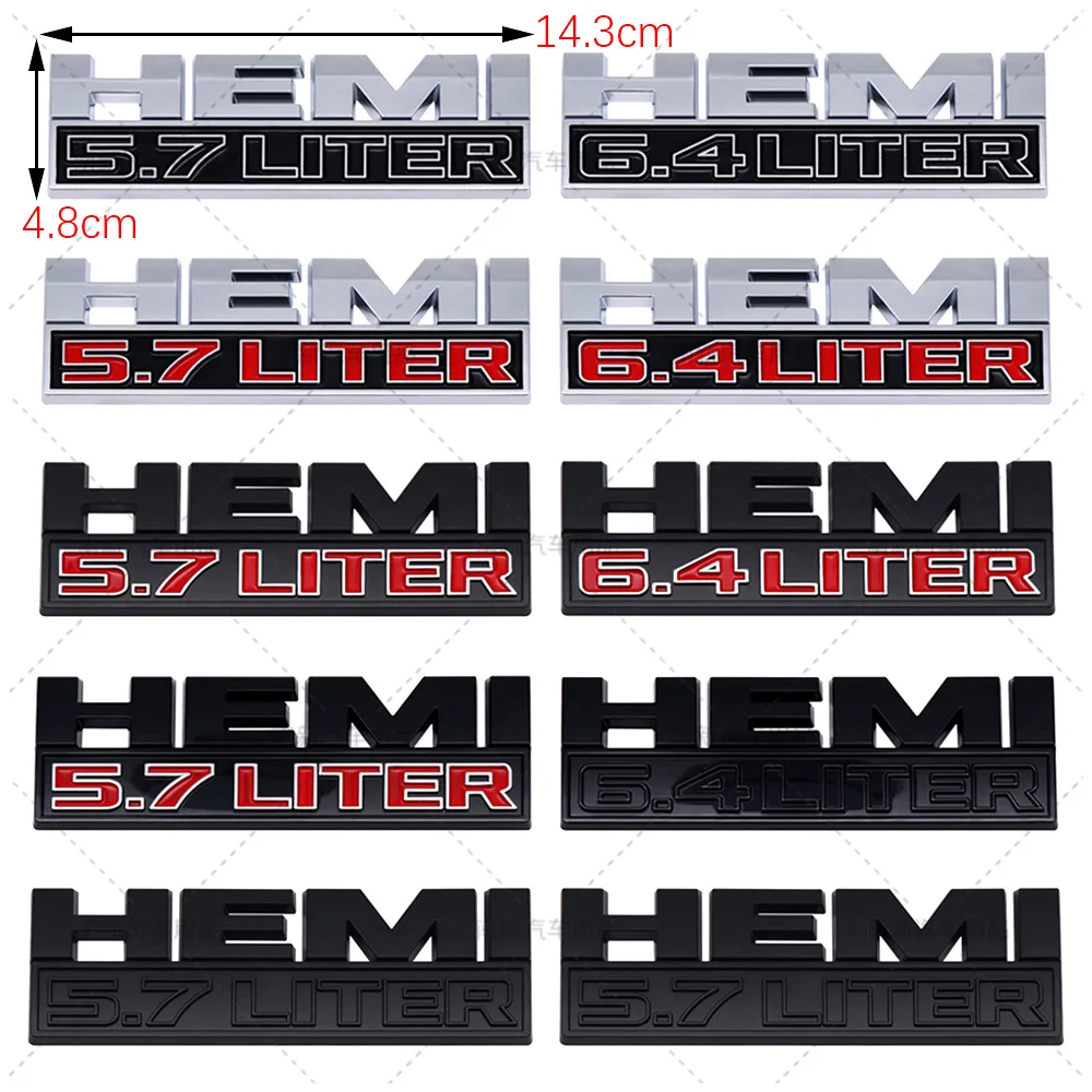 Big Size ABS Hemi 5.7 Liter Car Body Sticker 6.4 Liter Badge Emblem Rear Trunk Decal for Charger Dart Durango Avenger Challenger