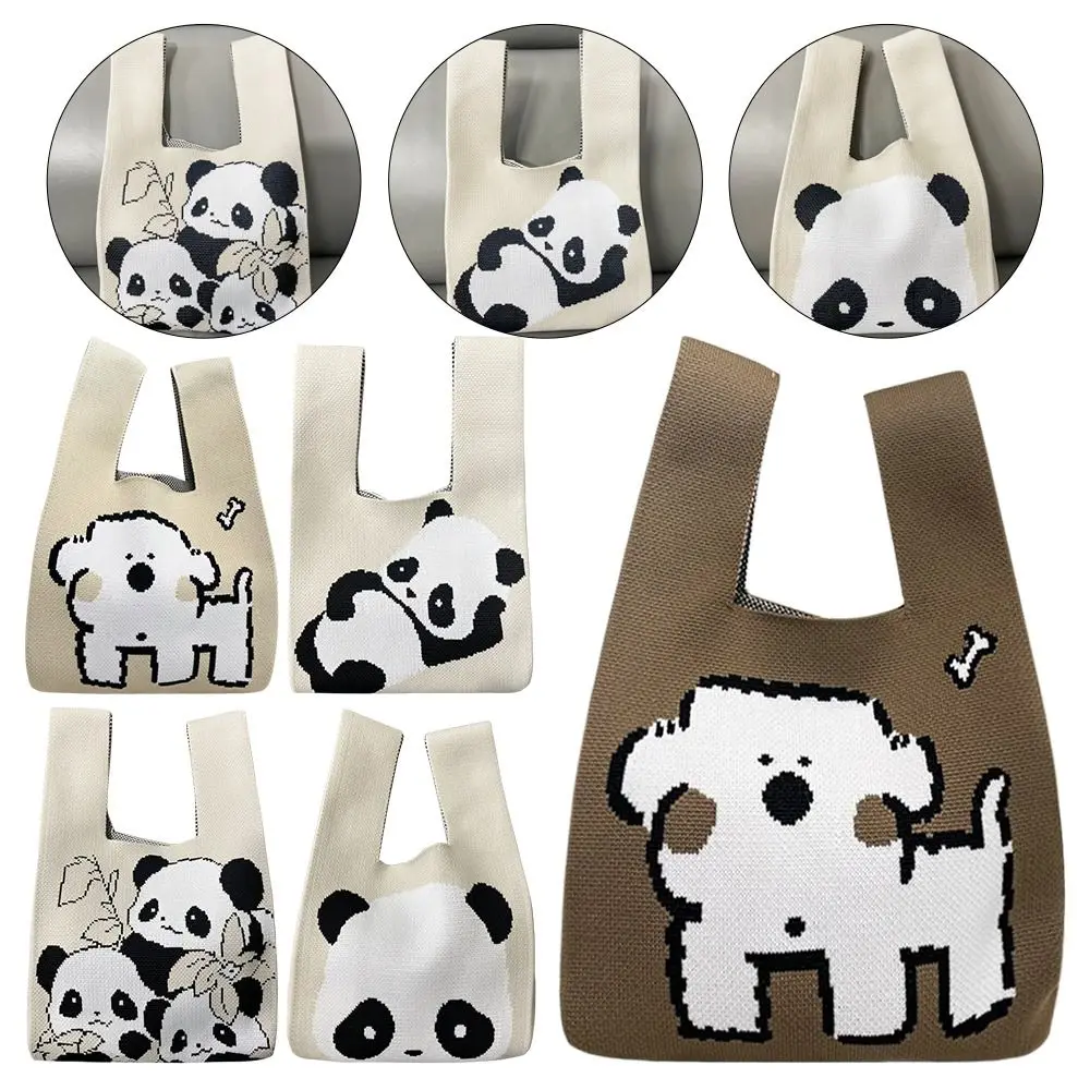 Bear Dog Handbag Cute Knitted Panda Tote Bags Vest Leisure Handmade Lunch Bags Women