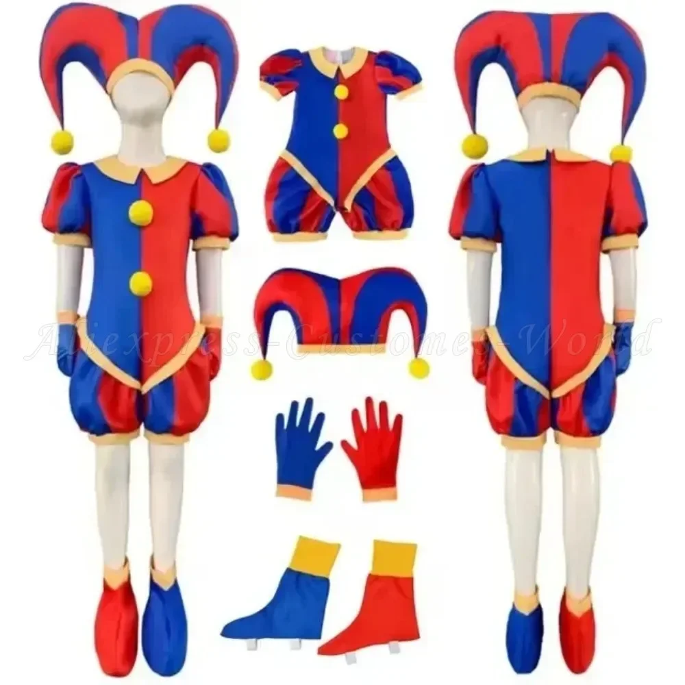 Zirkus Overall Theater Cartoon Pomni Digital Cosplay Hut Anzüge Kleidung Kinder Frauen Männer Kinder Kostüm Halloween Party Cos