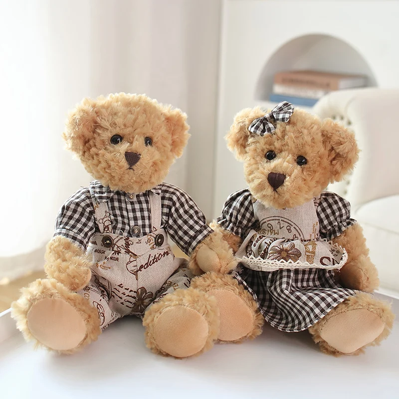 

2pcs/lot Kawaii Couple Teddy Bear Peluche Toys Adorable Dress Bear Dolls Stuffed Soft Toy for Girls For Baby Girlfriend Gifts