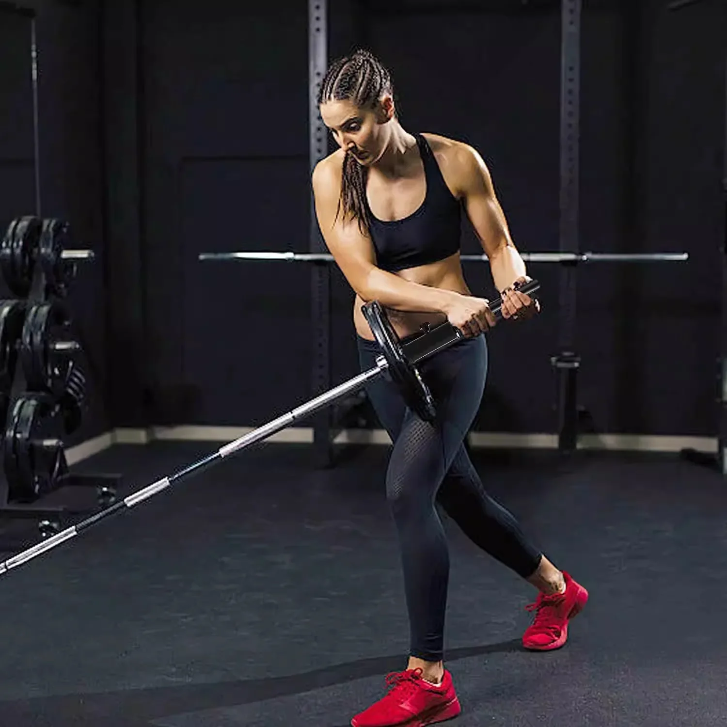 Push shoulder back one-handed barbell barrel rack inclined rod bell push training rod, barrel auxiliary handle, core training