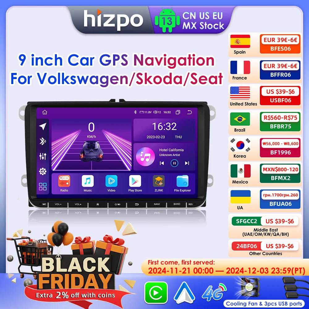 Hizpo Android 13 Auto Radio for Volkswagen VW Passat B6 B7 CC Tiguan Touran GOLF POLO Carplay Car Multimedia GPS 2din Autoradio