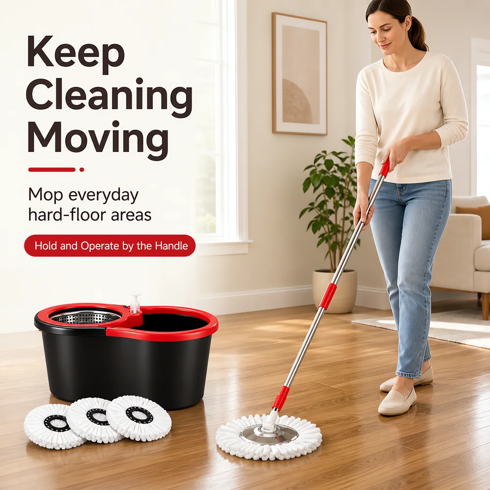 Spin Mop and Bucket with Wringer Set, 3 Microfiber Mop Heads, 51