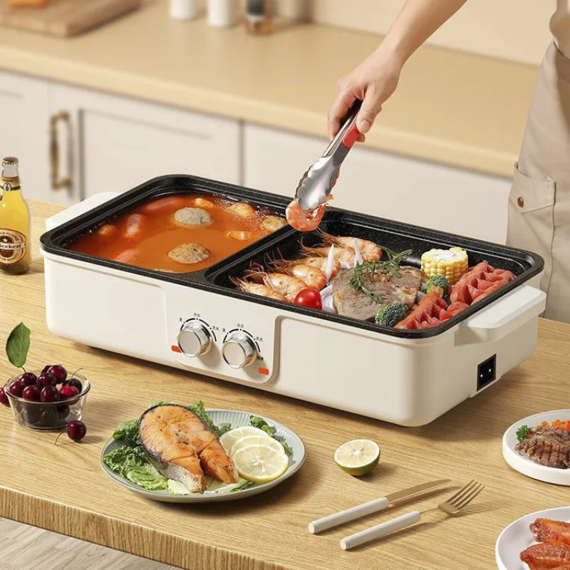 Household barbecue pot electric hot pot two in one multifunctional long electric hot pot smokeless barbecue pot