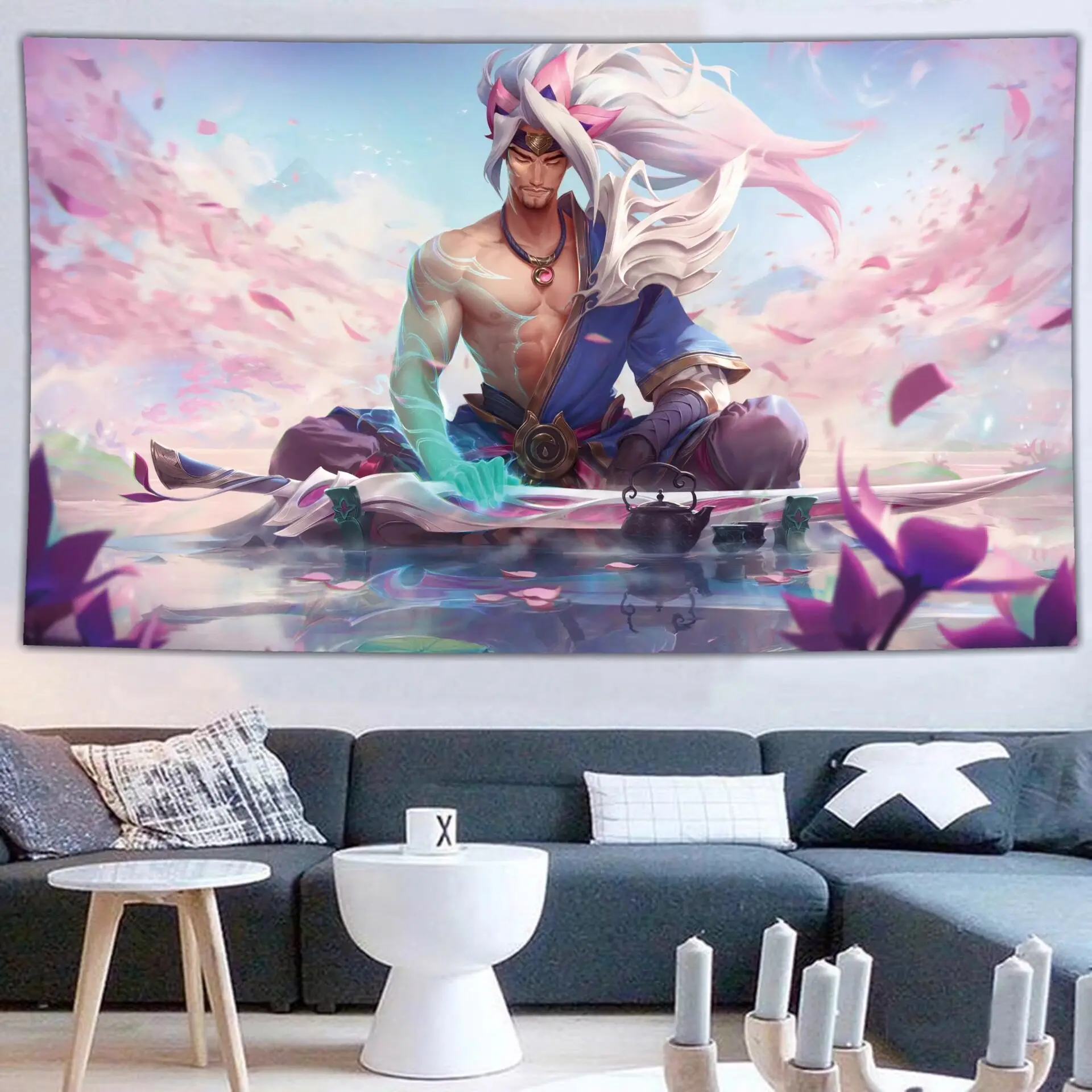 Neon City Scene Aesthetic Tapestry Anime Figure Wall Cloth Gaming Room Background Decor