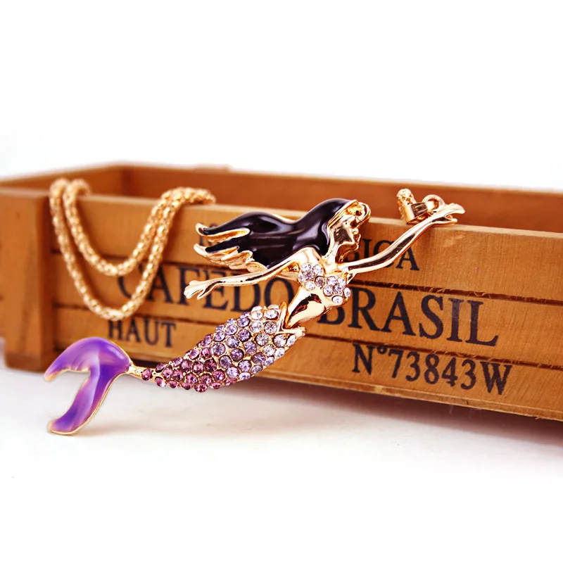 Enamel Crystal Mermaid Fashion Bohemian Long Chain Necklaces Pendants For Women X600