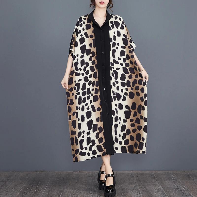 Estate Nuovo plus Size Faion Print Long irt Dr Color Blo Cardigan aperto da donna Taglia maggiorata Fibra di poliestere rotonda Ne