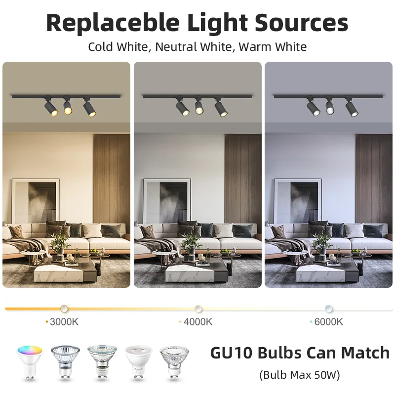 Set luci a binario a Led Gu10 illuminazione a binario di ricambio faretti a binario a soffitto 5W illuminazione su rotaia negozio di abbigliamento