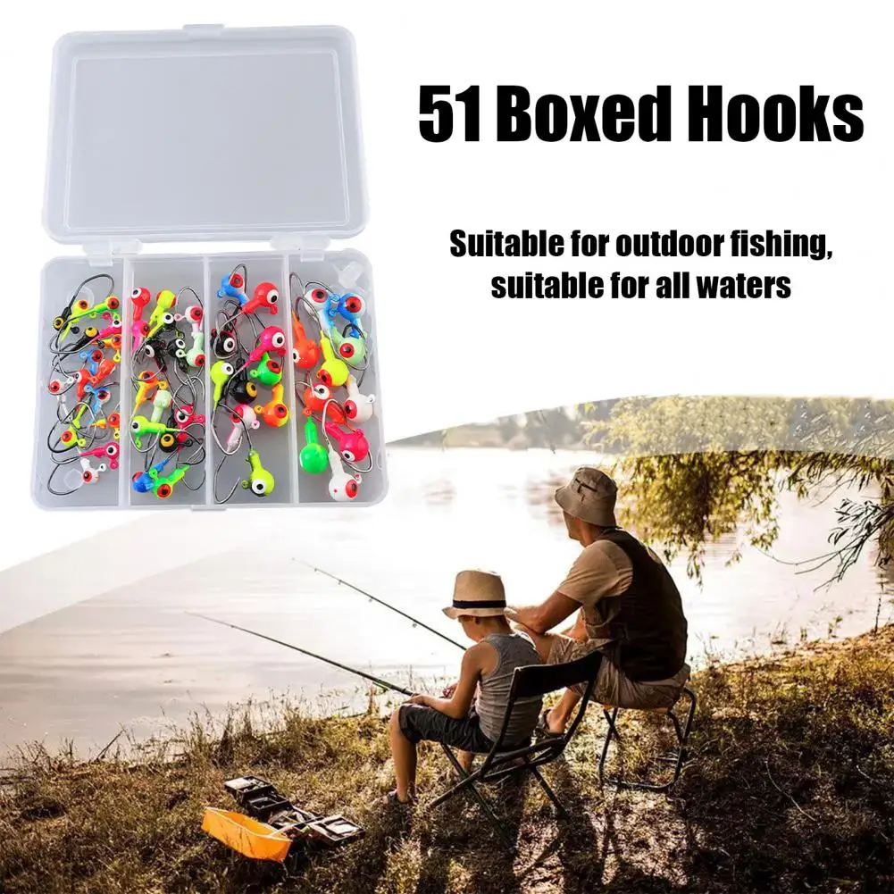 

Metal Fish Hook 51pcs Colorful Fishhook Set with Realistic Eyes for Freshwater Seawater Fishing Barbed Metal Jigging Hooks