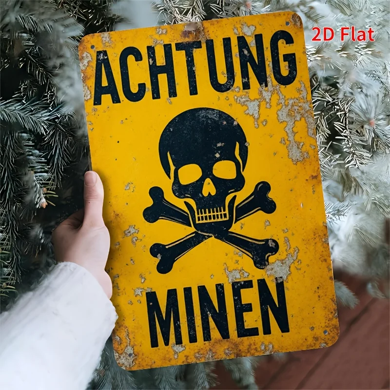 Warnschild, Gefahrschild, Metallblechschild, Totenkopf, gekreuzte Knochen, deutsche Achtung-Leinen-Wanddekoration für Männerhöhle, Hinterhof, Mottoparty