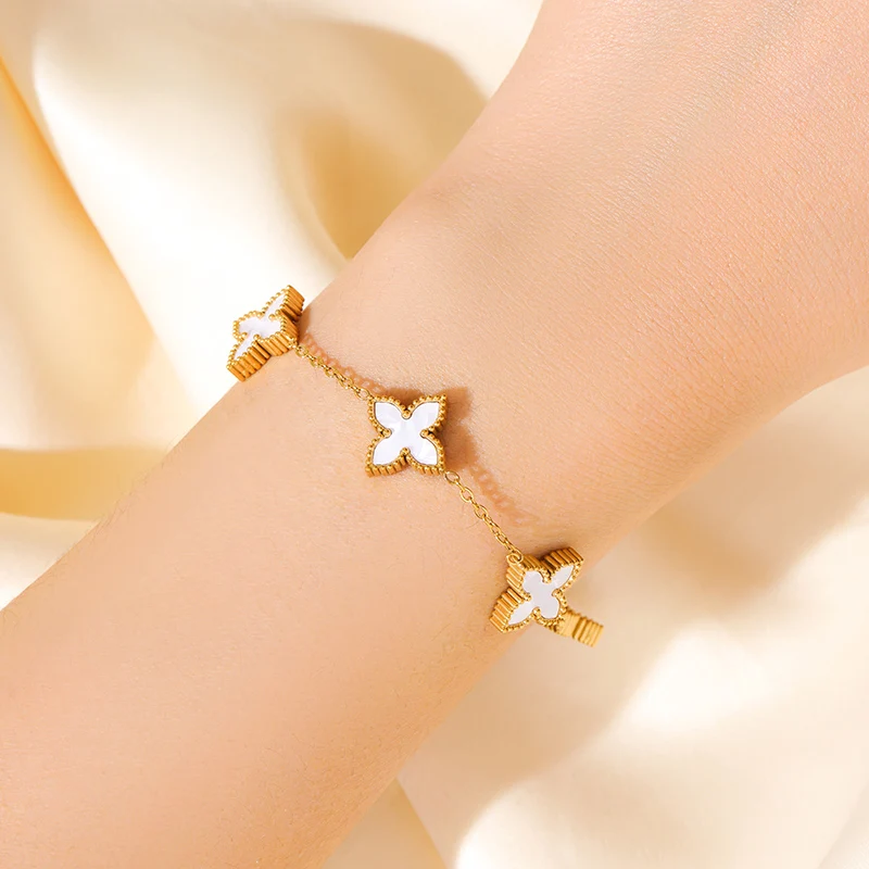 GANPUP 316L Edelstahl Metall Gold Farbe Blume Herz Armband Armreif Textur Schmuck Trendy Handgelenk Kette für Frauen Männer Neue – Detail 11