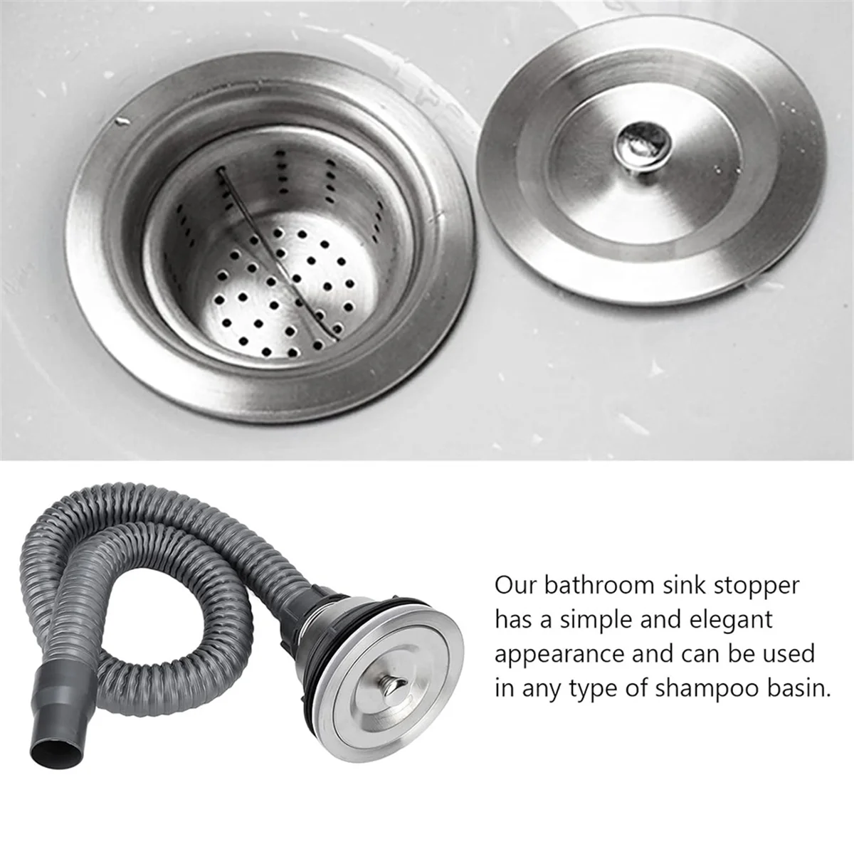 A95I-Drain Plug Stainless Steel Sink Plug, Hair Salon Shampoo Basin Drain Plug, Sink Plug with Hair Catcher for Shampoo Bed