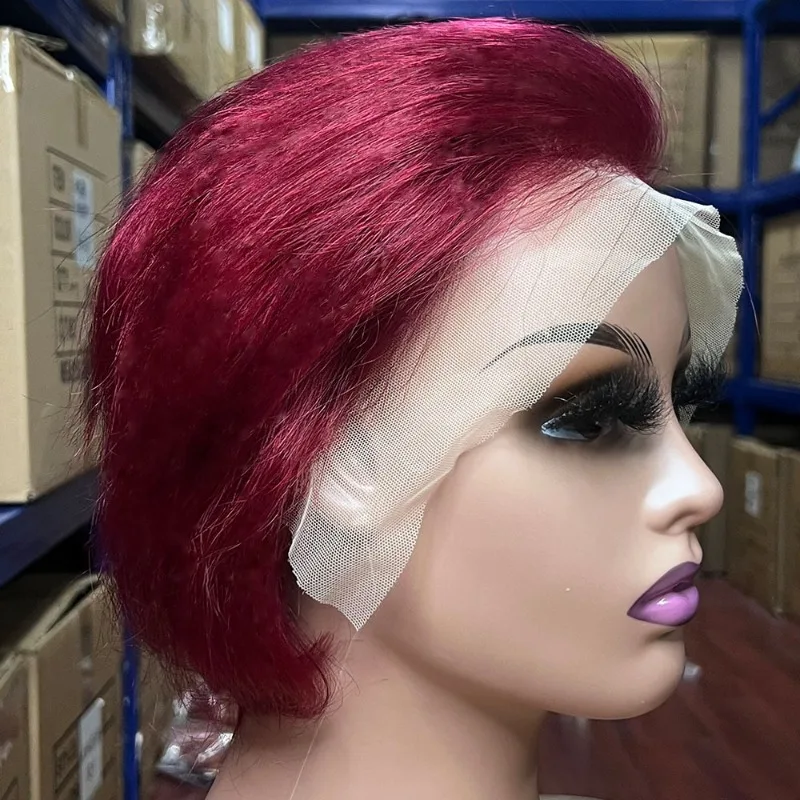 8 Zoll 12A Echthaar 13x4 Lace Frontal Perücke aus Virgin Remy Echthaar, von Ohr zu Ohr, Pixie Cut, kurze, glatte Perücke für den täglichen Gebrauch von Frauen. – Detail 3