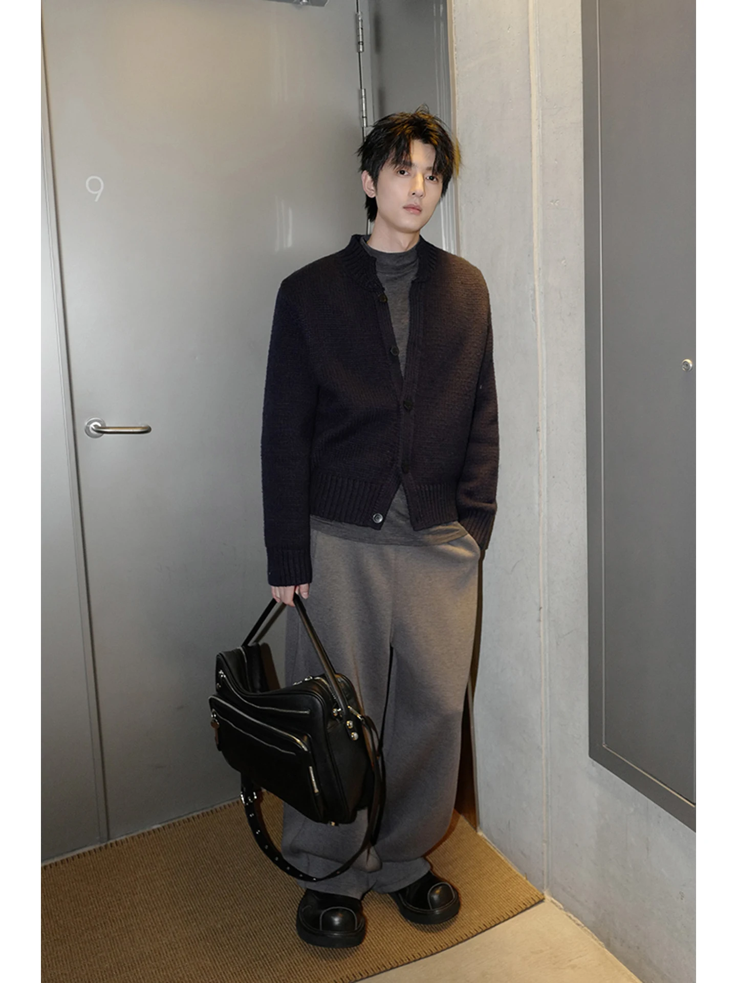 ESC MAN STUDIO Autumn Winter Casual Woolen Knitted Sweater round Neck Open Cardigan Versatile Long Sleeve Warm Top for Youth