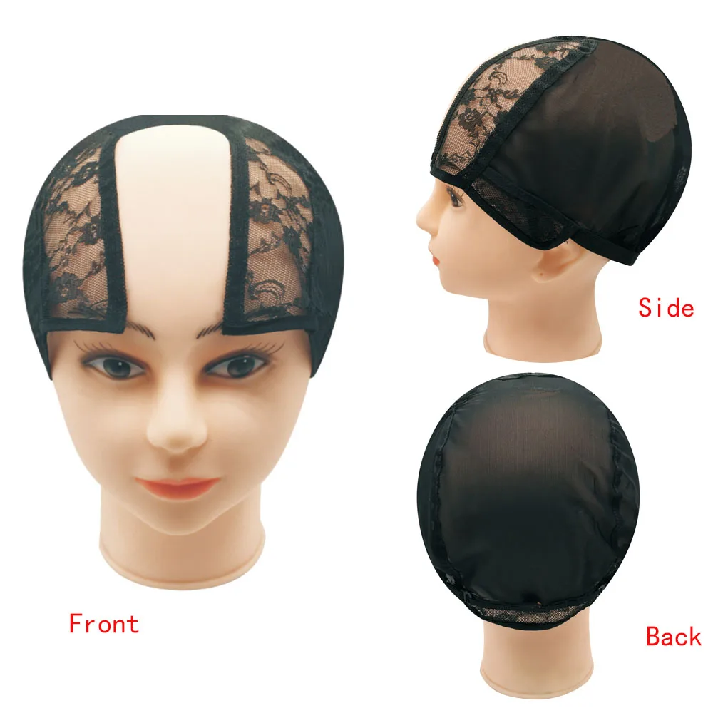 

U Part Wig Cap Black Hairnet Wig Caps For Making Lace Wigs Weaving Cap With Adjustable Strap Wig Making Tools