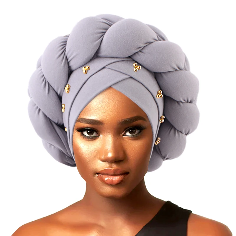 Women Fashion Gold Drill Three-Dimensional Twist Braid Headscarf Bonnets Muslim Pure Colors Hat Cancer Chemo Caps Wrap Head Hat