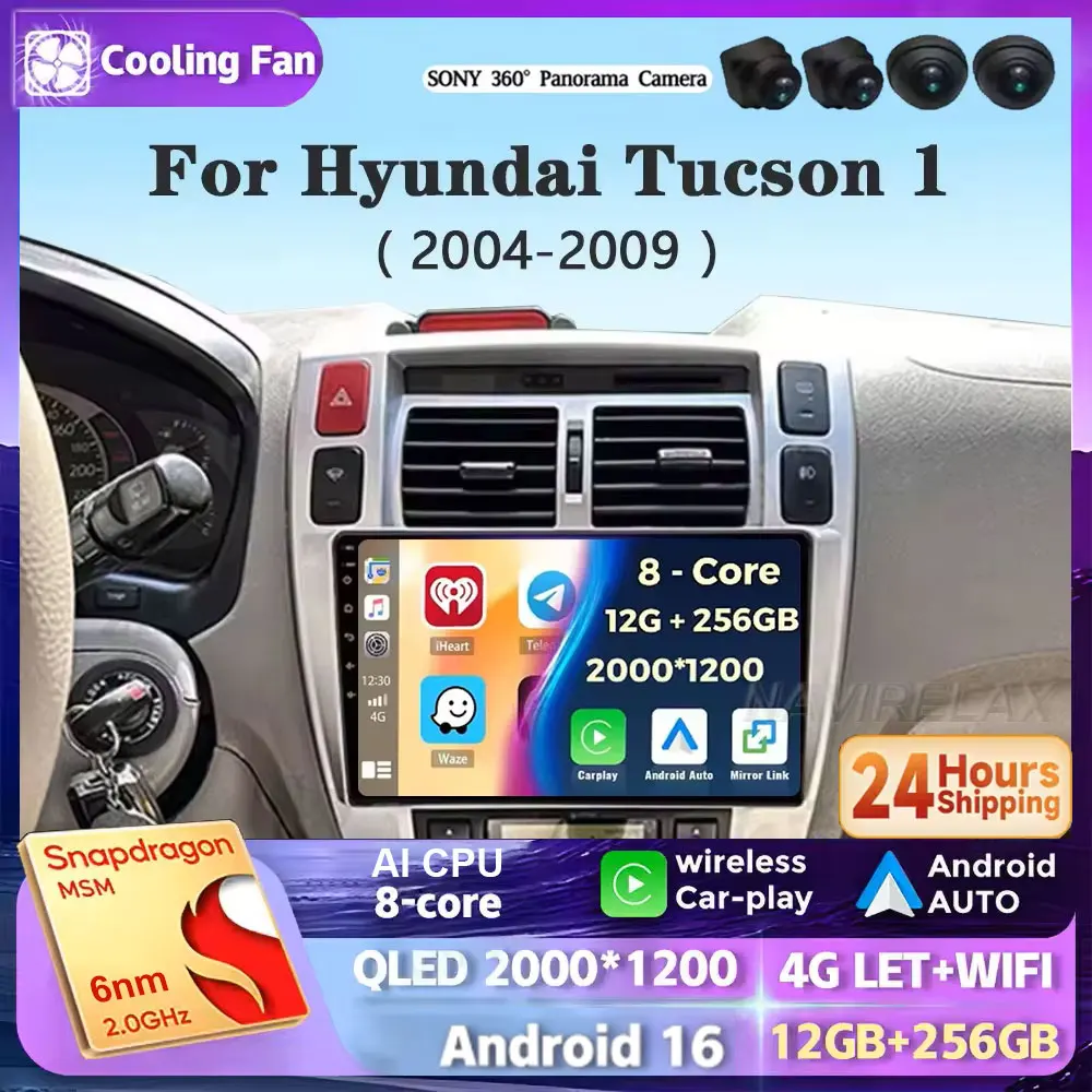 Android 16 For Hyundai Tucson 1 2004-2009 LHD 2K QLED Stereo Car Radio Multimedia Video Player GPS AI Voice 4G CarPlay Head Unit