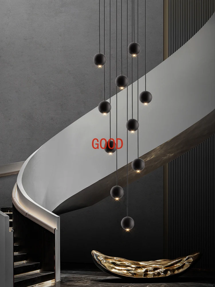 Orb Chandelier Interior Lighting Decorative Lamps Black Circular Penthouse Designer Living Room Pendant Stairwell Chandelier