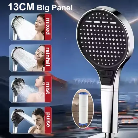 130mm 빅 패널 대형 흐름 샤워 헤드 필터가있는 고압 물 절약 노즐 4 모드 샤워 헤드 욕실 액세서리 Best5 130mm 빅 패널 대형 흐름 샤워 헤드 필터가있는 고압 물 절약 노즐 4 모드 샤워 헤드 욕실 액세서리 Best5