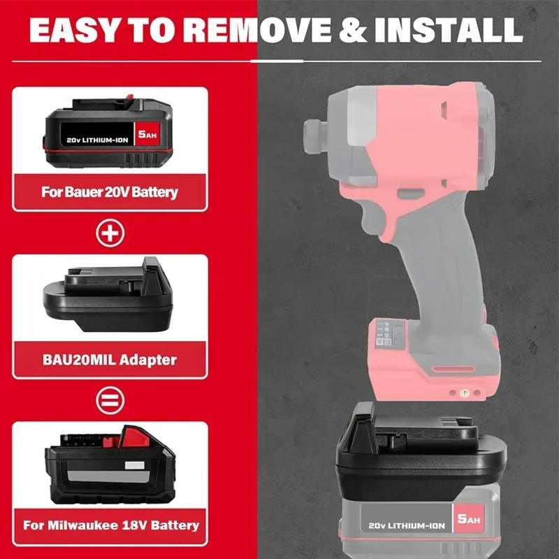 BAU20ML Battery Adapter for Converting for Bauer 20V Hyper Max Lithium-ion Battery for Use with for M-18 18V Lithium Power Tools