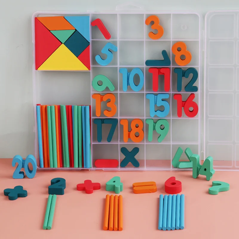 Math Early Learning Learning Box, Tangrams, Counting Boards, Addition and Subtraction Starters, Toddler Math Teaching Aids